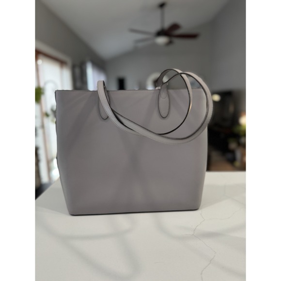 KATE SPADE Kerri Medium Zip Tote Gray Smooth Leather w/ glitter charm - Picture 4 of 9